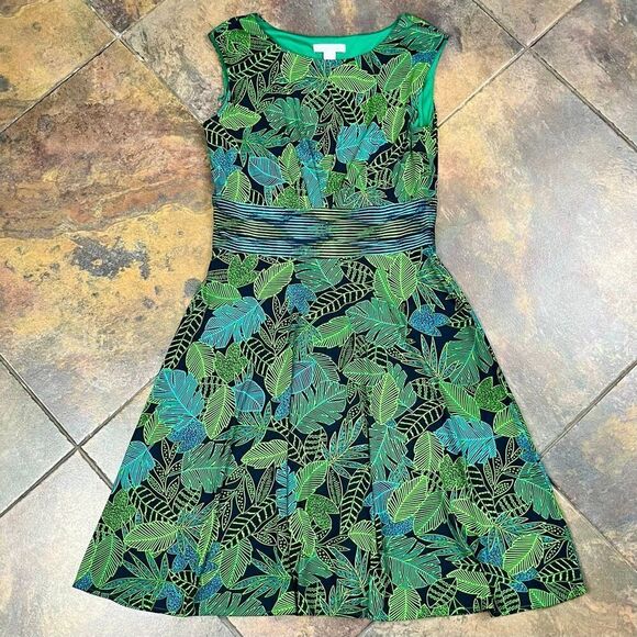 London Times Sleeveless Leaf Tropical Dress 10 - Picture 3 of 10